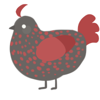 Volcanic Rock, a grey and red chicken with a speckle pattern