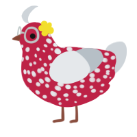 Amanita, a crimson and mist chicken with a speckle pattern