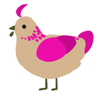 A beige and fuchsia chicken with a neck-speckle pattern