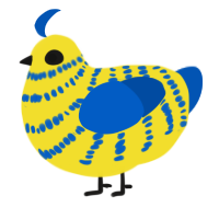 A yellow and ultramarine chicken with a bar pattern