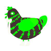 XBOX, a silver and amethyst chicken with a bar pattern