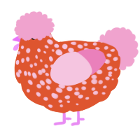 (unnamed), a vermilion and pink chicken with a speckle pattern