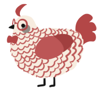William, a cream and red chicken with a lace pattern