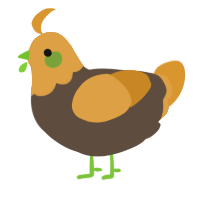 A bark and orange chicken with a head pattern