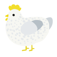 A white and mist chicken with a speckle pattern