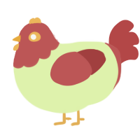 A apple and red chicken with a head pattern