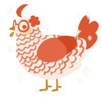 A cream and vermilion chicken with a lace pattern