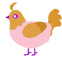 joye-shaped rock, a rose and orange chicken with a head pattern