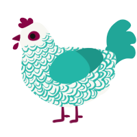 Frizzante, a white and turquoise chicken with a double-lace pattern