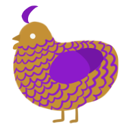 Teapot, a gold and violet chicken with a lace pattern