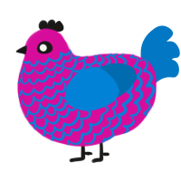 A fuchsia and sapphire chicken with a lace pattern
