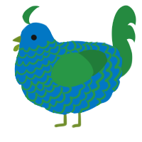 A sapphire and viridian chicken with a lace pattern