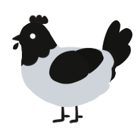 Chick N Stu, a mist and black chicken with a head pattern