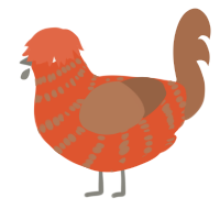 A vermilion and brown chicken with a bar pattern