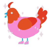 simeon saint, a pink and vermilion chicken with a head pattern