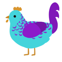 A aqua and violet chicken with a half-lace pattern