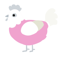 A pink and white chicken with a head pattern