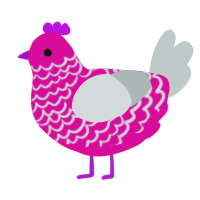 A fuchsia and silver chicken with a lace pattern