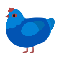 Olue Jr, a ultramarine and sapphire chicken with a head pattern