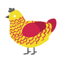 A yellow and crimson chicken with a lace pattern