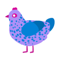 A lilac and sapphire chicken with a speckle pattern