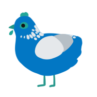 Antarctica, a sapphire and mist chicken with a neck-speckle pattern