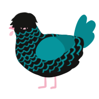 A black and teal chicken with a lace pattern