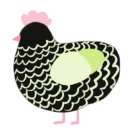 A black and apple chicken with a lace pattern