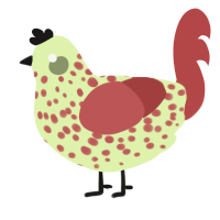A apple and red chicken with a speckle pattern
