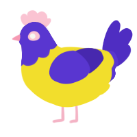 A yellow and indigo chicken with a head pattern