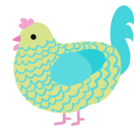 Cherub, a lemon and aqua chicken with a lace pattern