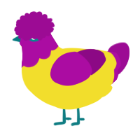 A yellow and plum chicken with a head pattern
