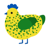 A yellow and leaf chicken with a speckle pattern