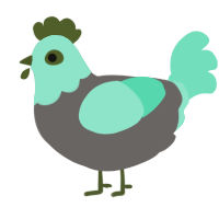 mint choccy, a grey and mint chicken with a head pattern