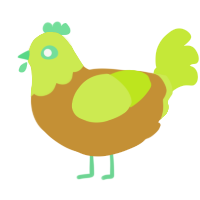A gold and lime chicken with a head pattern