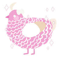A pink and cream chicken with a lace pattern