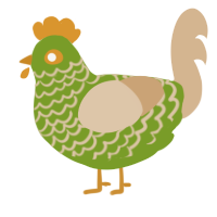 A chartreuse and beige chicken with a lace pattern