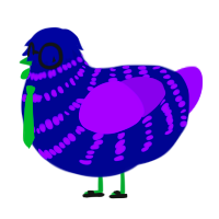 Windows 95, a navy and violet chicken with a bar pattern