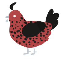 A red and sable chicken with a speckle pattern