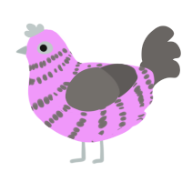 A lavender and grey chicken with a bar pattern