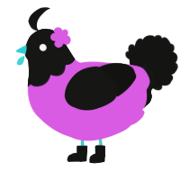 A orchid and black chicken with a head pattern