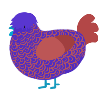A indigo and red chicken with a double-lace pattern