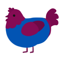 A ultramarine and wine chicken with a head pattern