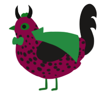 A maroon and sable chicken with a speckle pattern