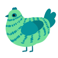 A spring and teal chicken with a bar pattern