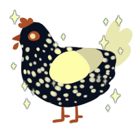 A tumblr and white chicken with a speckle pattern