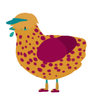 A orange and maroon chicken with a speckle pattern