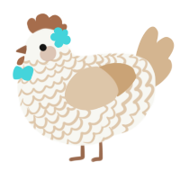 A white and beige chicken with a lace pattern