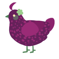 A violet and amethyst chicken with a speckle pattern