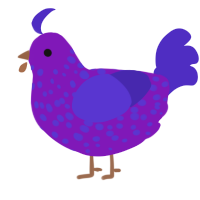 A violet and indigo chicken with a speckle pattern